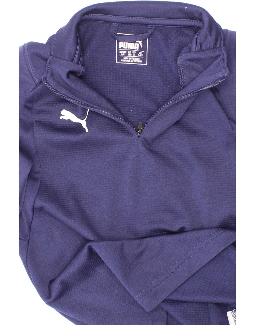 Top della tuta da ginnastica Puma da bambino con zip e collo, 7-8 anni, blu navy