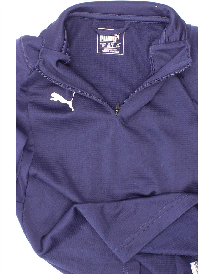 Top della tuta da ginnastica Puma da bambino con zip e collo, 7-8 anni, blu navy