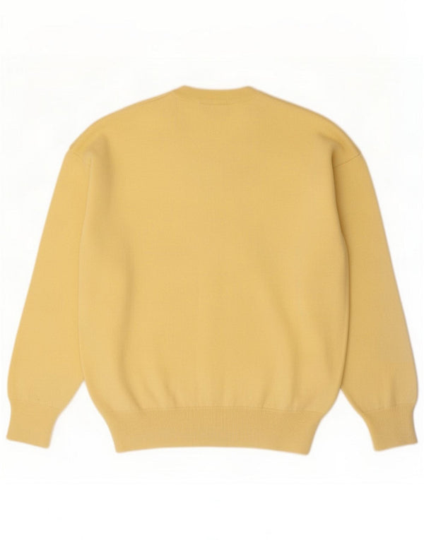 Lacoste Mens V-Neck Jumper Sweater Size 4 Medium Yellow Virgin Wool