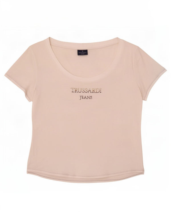 T-shirt grafica corta da donna Trussardi Jeans UK 18 XL Bianca