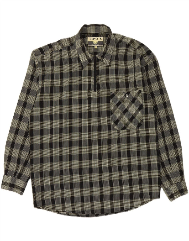 TIPO' S Mens Pullover Shirt Large Black Check Viscose