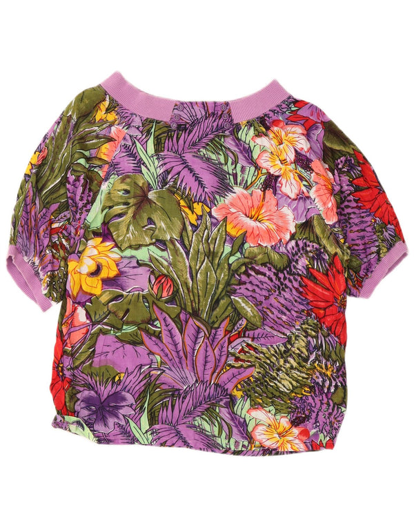 Top camicetta a maniche corte da donna vintage UK 14 Festival multicolore medio