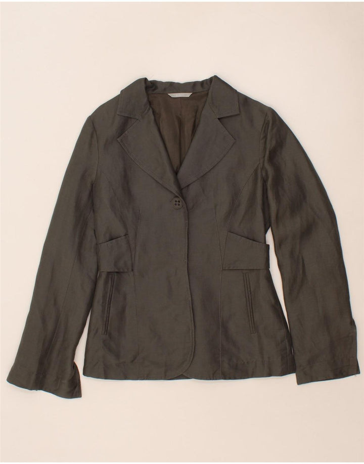 STEFANEL Womens 1 Button Blazer Jacket EU 38 Medium Grey Linen Vintage Stefanel and Second-Hand Stefanel from Messina Hembry 