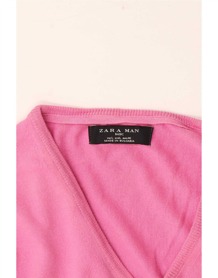 Maglione Zara da uomo con scollo a V grande rosa