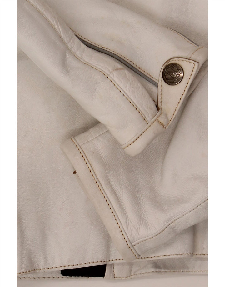 Giacca da motociclista in pelle da donna Arlen Ness UK 18 XL in pelle bianca