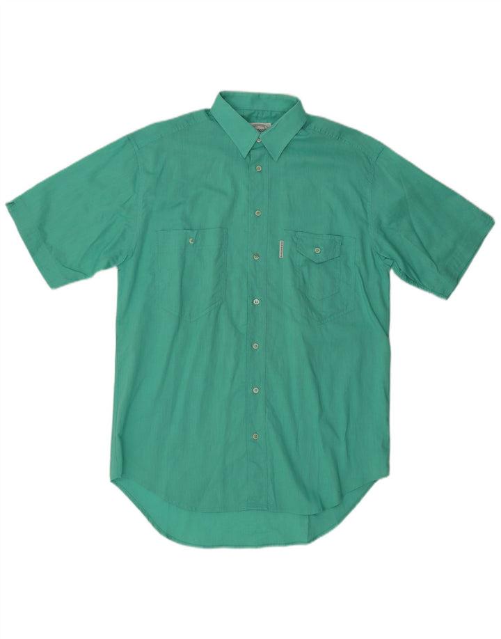 Camicia vintage da uomo a maniche corte in cotone verde medio