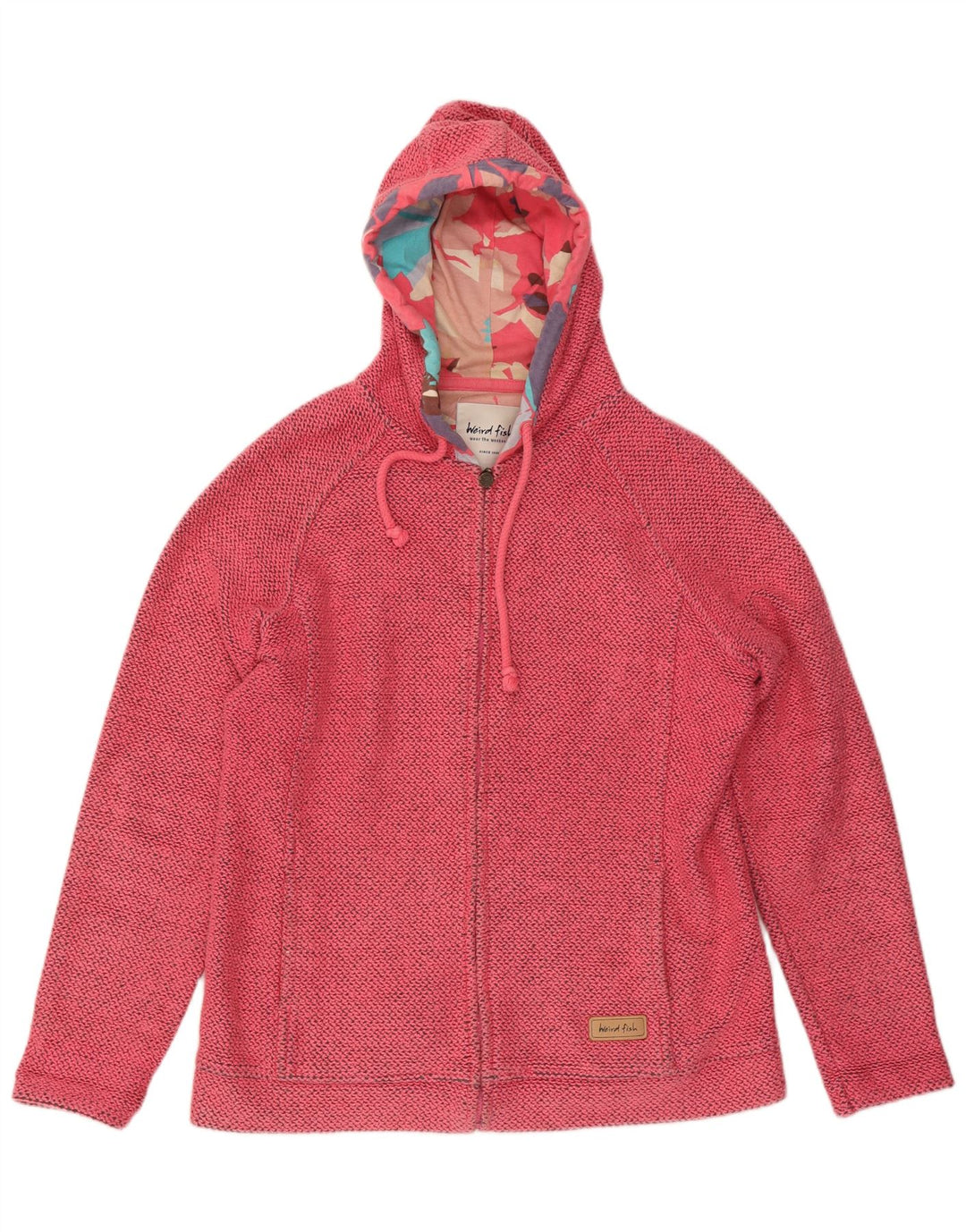 WEIRD FISH Maglione con cappuccio e zip da donna UK 16 Grande cotone rosa
