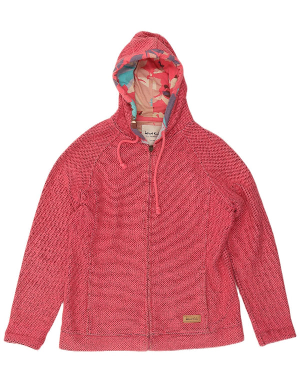 WEIRD FISH Maglione con cappuccio e zip da donna UK 16 Grande cotone rosa