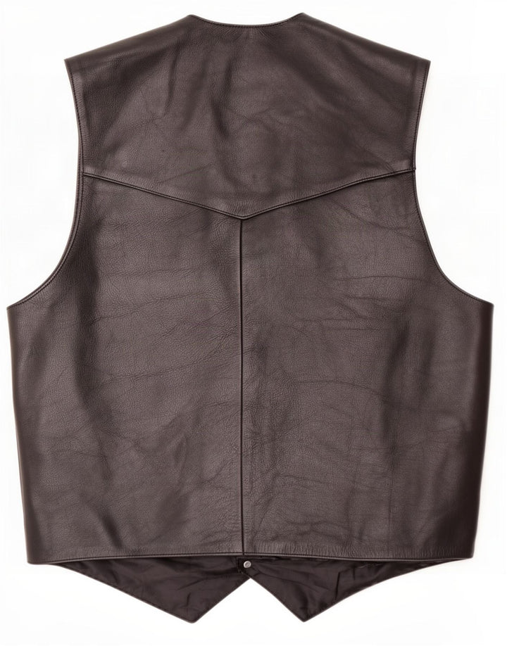 Gilet in pelle vintage da uomo 2XL Nero