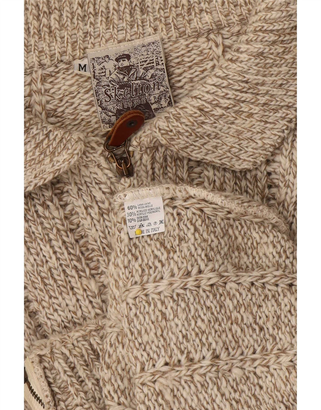 Maglione cardigan da donna vintage UK 14 Lana screziata marrone medio