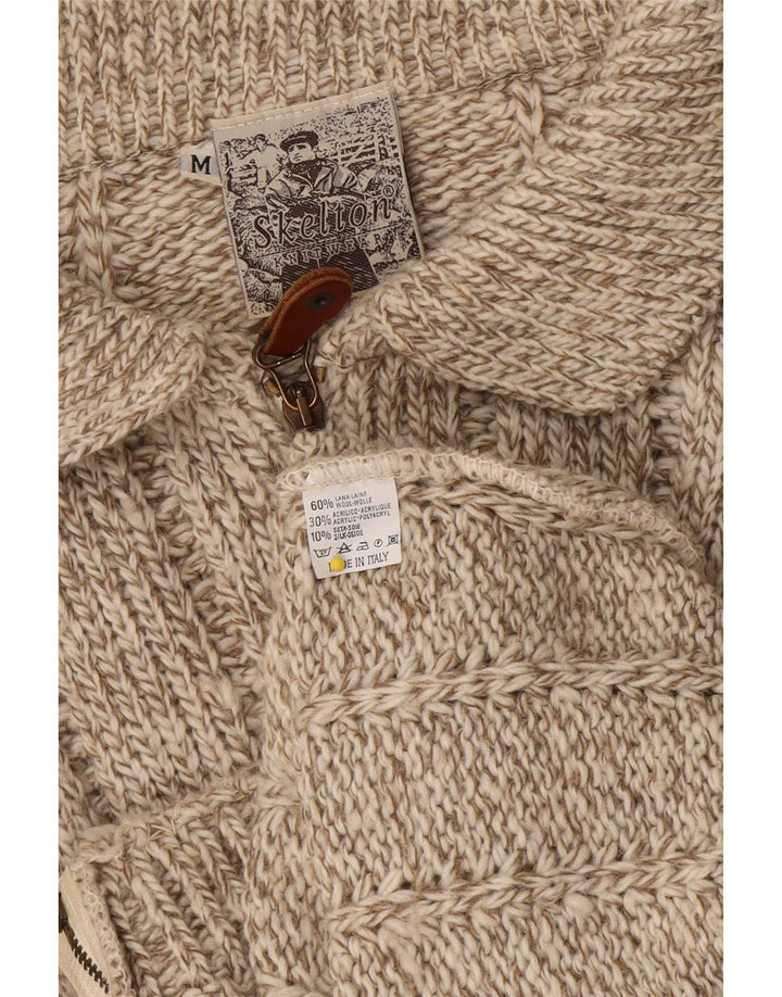 Maglione cardigan da donna vintage UK 14 Lana screziata marrone medio