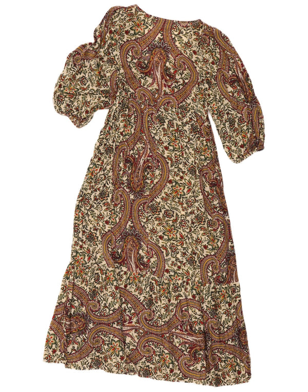 Vestito lungo Zara da donna con maniche a 3/4 UK 10 Piccolo motivo cachemire multicolore