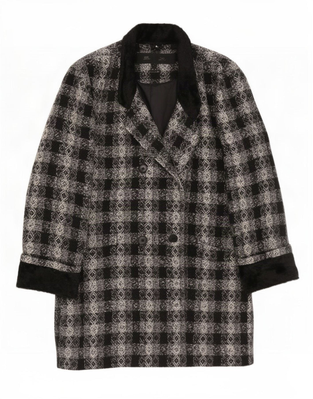 Cappotto doppiopetto oversize da donna vintage EU 40 medio nero geometrico