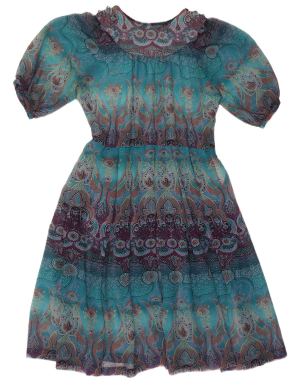 Abito a trapezio vintage da donna UK 18 XL blu Paisley