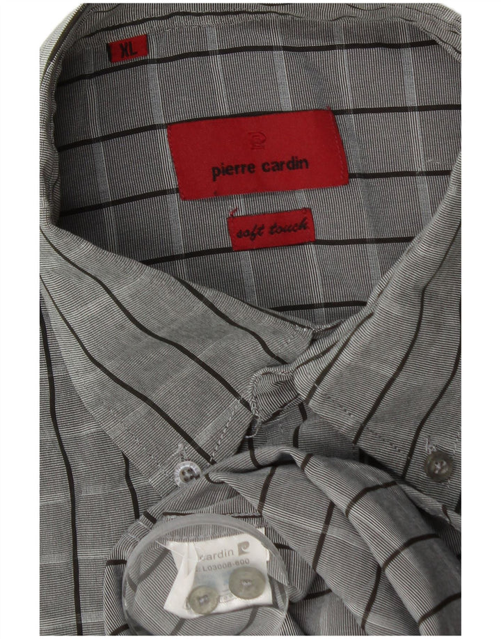 Camicia a maniche corte da uomo Pierre Cardin XL poliestere a quadri grigio
