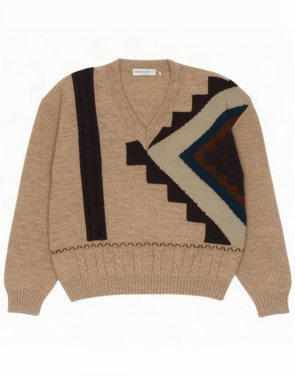 Chiarissimo Maglione da uomo con scollo a V IT 54 XL Acrilico geometrico beige