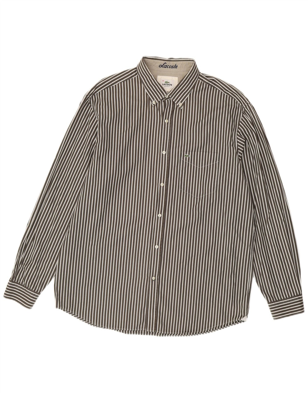 Camicia Lacoste da uomo vestibilità regolare taglia 44 XL cotone gessato grigio
