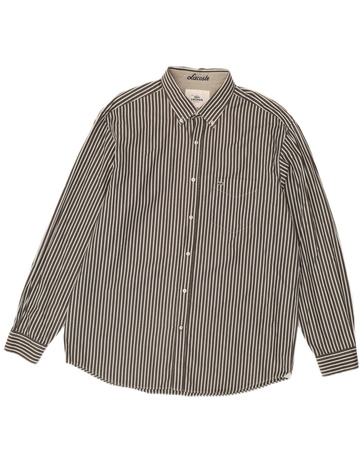 Camicia Lacoste da uomo vestibilità regolare taglia 44 XL cotone gessato grigio