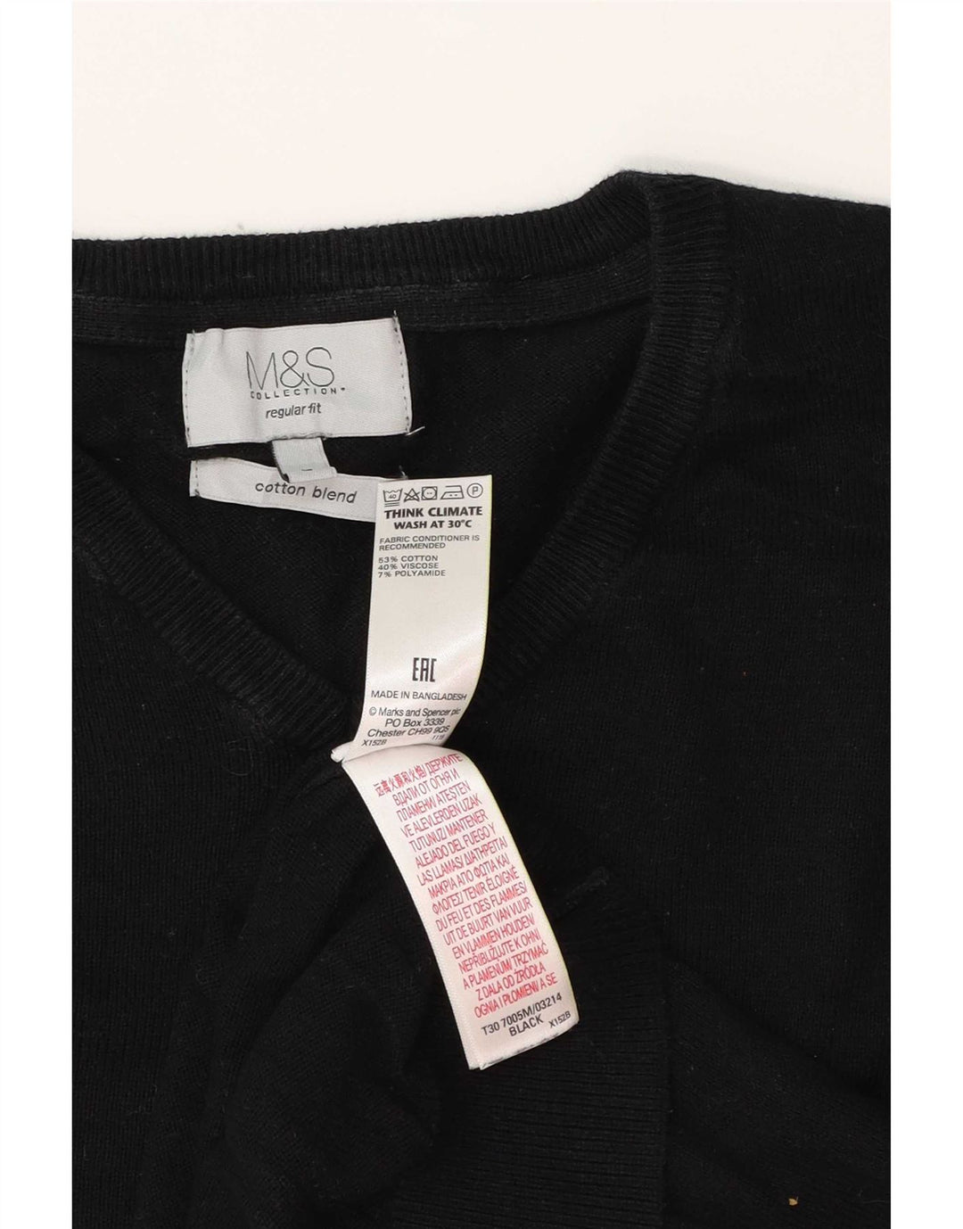 Maglione da uomo Marks & Spencer vestibilità regolare con scollo a V, grande cotone nero