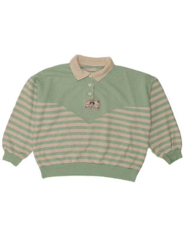 Felpa da donna vintage maglione UK 14 grande verde a righe retrò