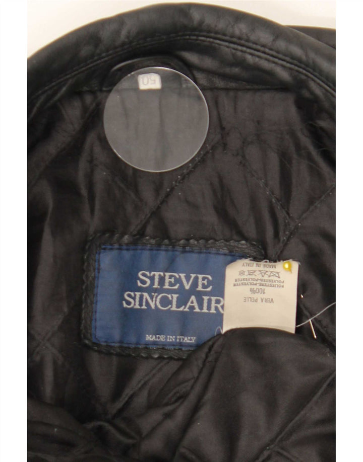 Giacca in pelle doppiopetto vintage da uomo IT 50 grande in pelle nera