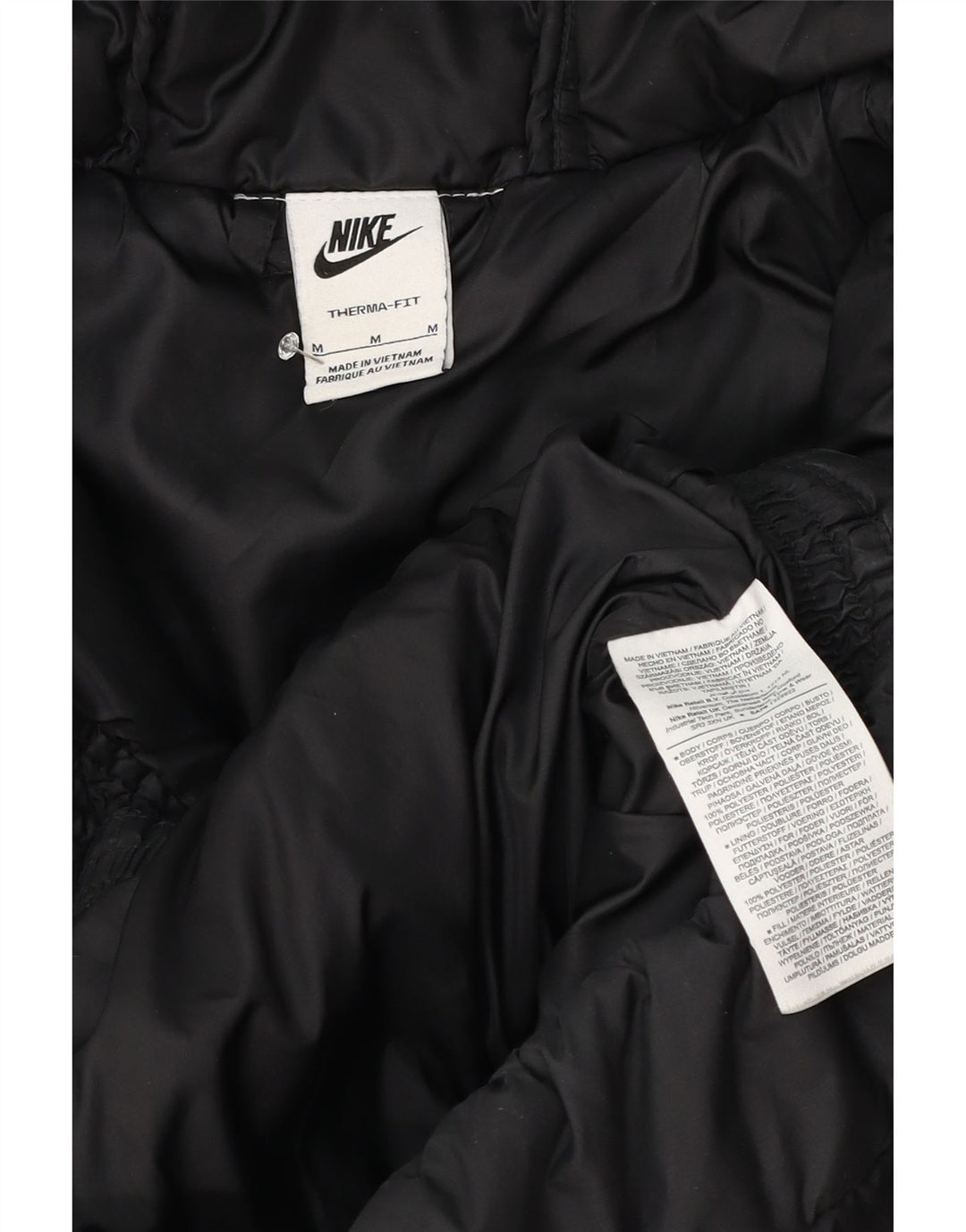 Giacca imbottita con cappuccio Nike Therma-Fit da uomo UK 38 medio poliestere nero