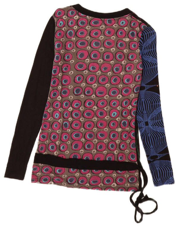 Desigual Womens Graphic Top manica lunga UK 10 Small multicolore in viscosa