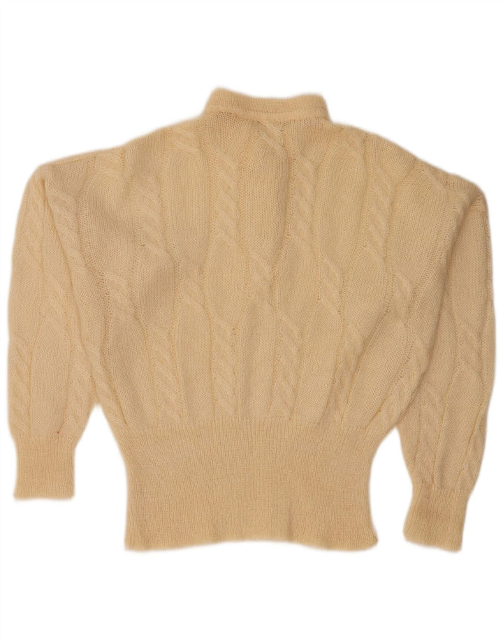 Maglione vintage da donna con collo a pipistrello e collo con bottoni UK 18 XL Beige
