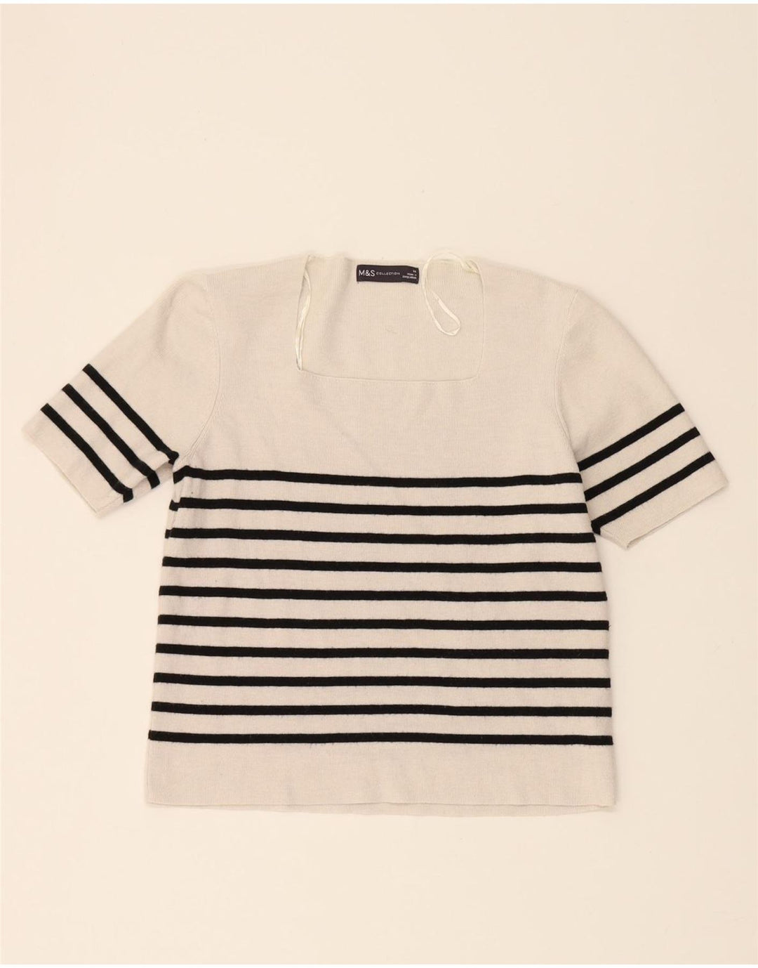 MARKS & SPENCER Womens Crop Boat Neck Jumper Sweater UK 14 Medium White Vintage Marks & Spencer and Second-Hand Marks & Spencer from Messina Hembry 
