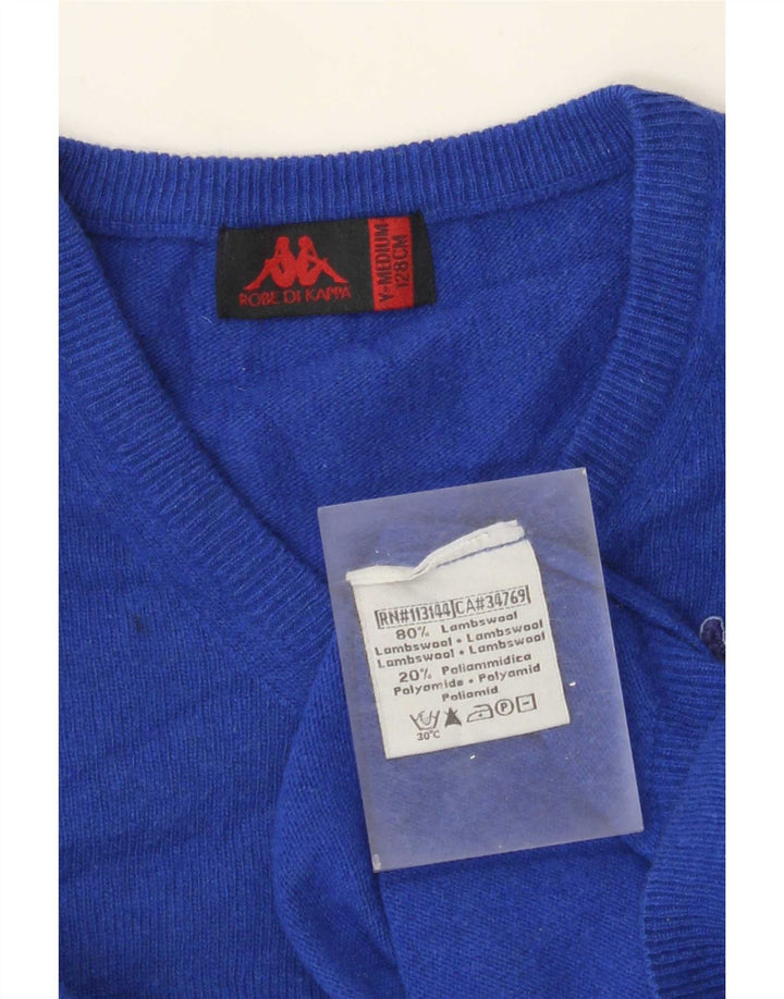 Maglione Kappa Ragazzi con scollo a V 7-8 anni Blu medio in lana d'agnello