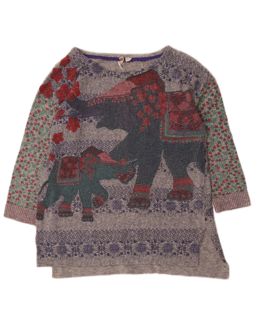 WHITE STUFF Maglione da donna con scollo a barca con grafica UK 10 Piccolo Grigio