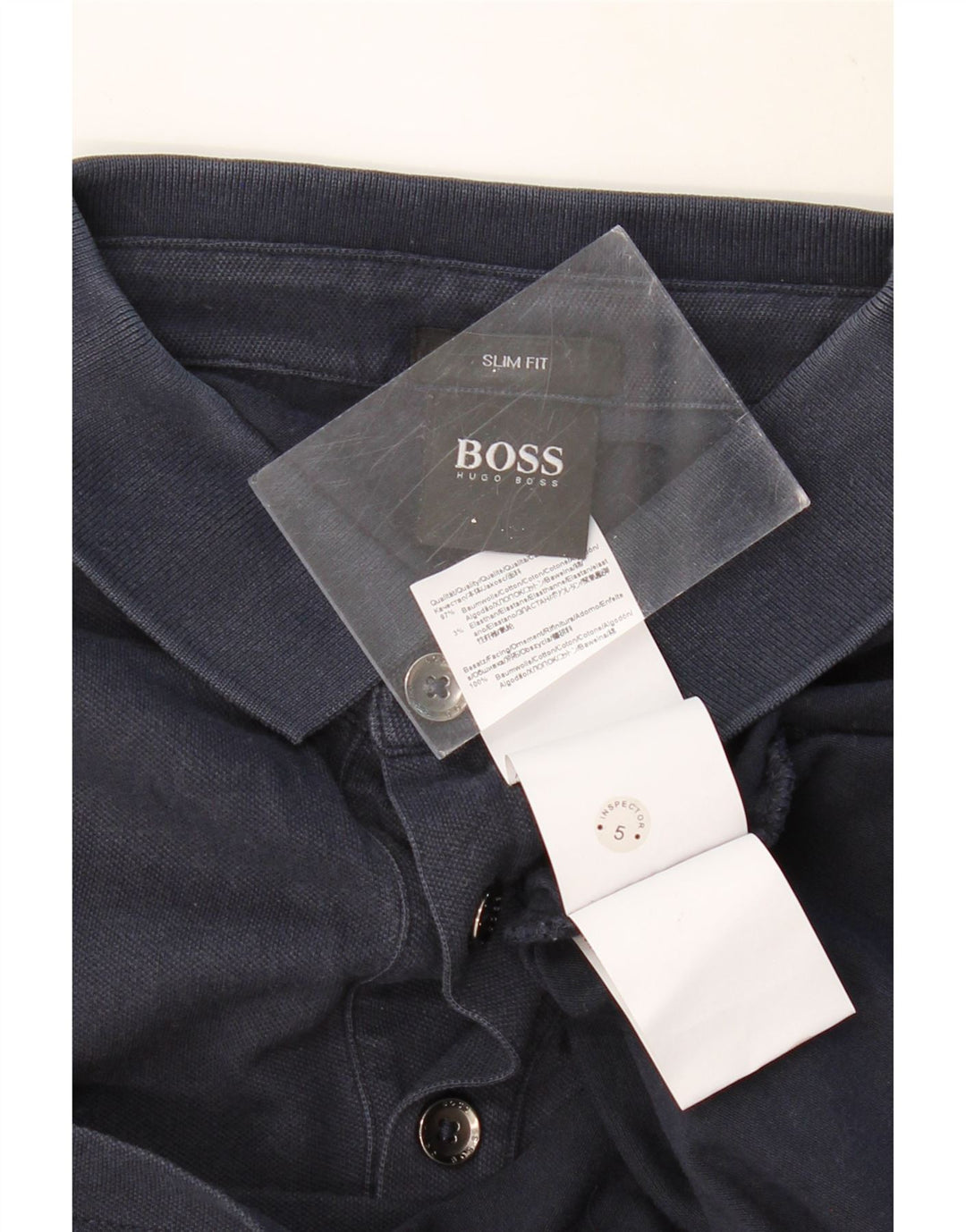 Polo HUGO BOSS da uomo slim fit a maniche lunghe in cotone blu navy medio