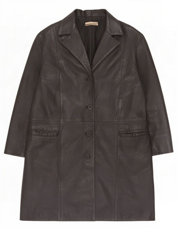Cappotto in pelle vintage da donna con maniche a 3/4 UK 14 grande nero