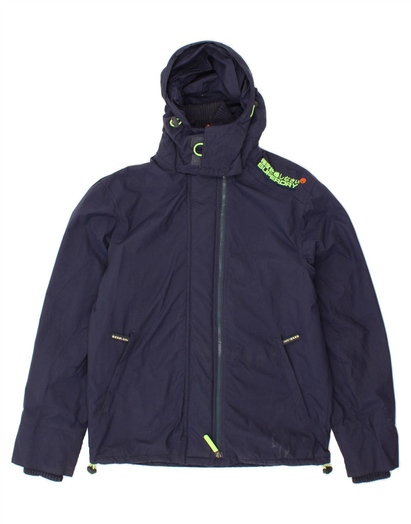 SUPERDRY Mens Windcheater Hooded Windbreaker Jacket UK 38 Medium Navy Blue Vintage Superdry and Second-Hand Superdry from Messina Hembry 