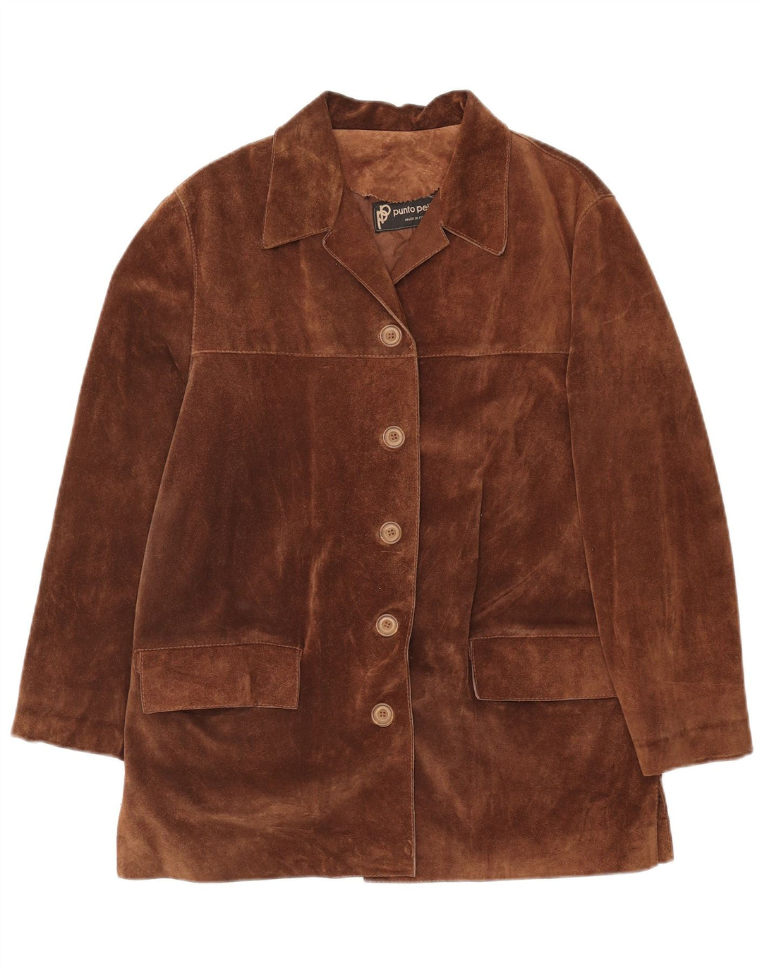 Giacca blazer da donna in pelle scamosciata a 5 bottoni VINTAGE IT 42 in pelle marrone medio