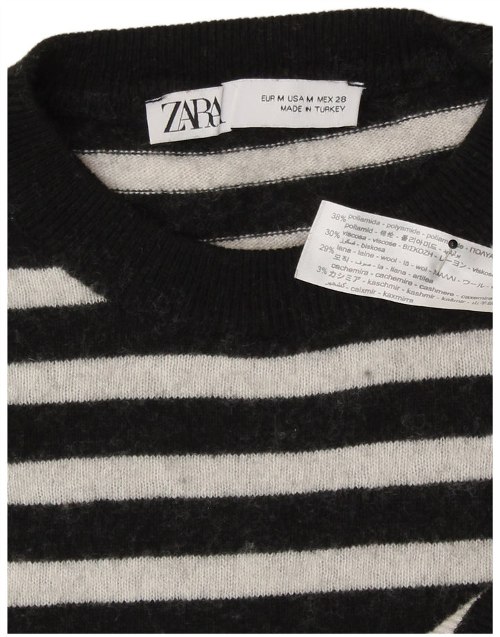 Maglione maglione girocollo da donna Zara UK 14 poliammide a righe nere medie