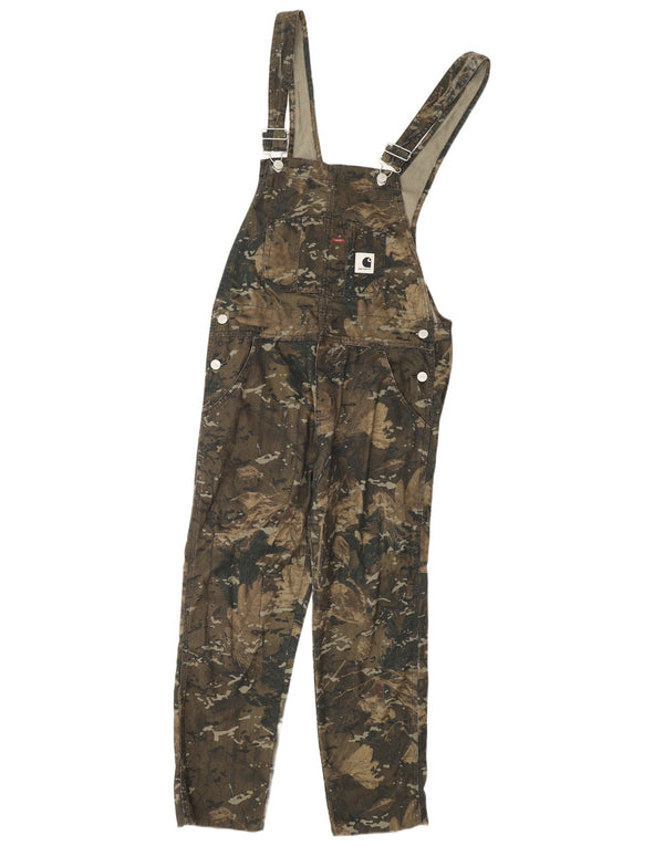 Carhartt Womens Crop Dungarees Trousers Small W34 L24 Khaki Camouflage
