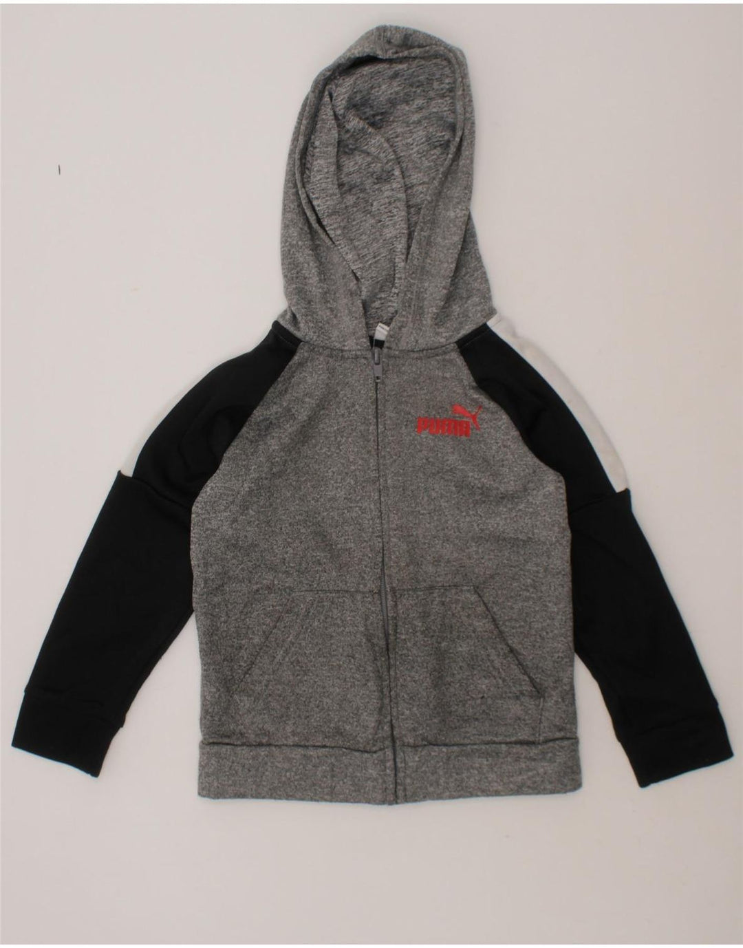 PUMA Boys Zip Hoodie Sweater 3-4 Years Grey Colourblock Polyester Vintage Puma and Second-Hand Puma from Messina Hembry 