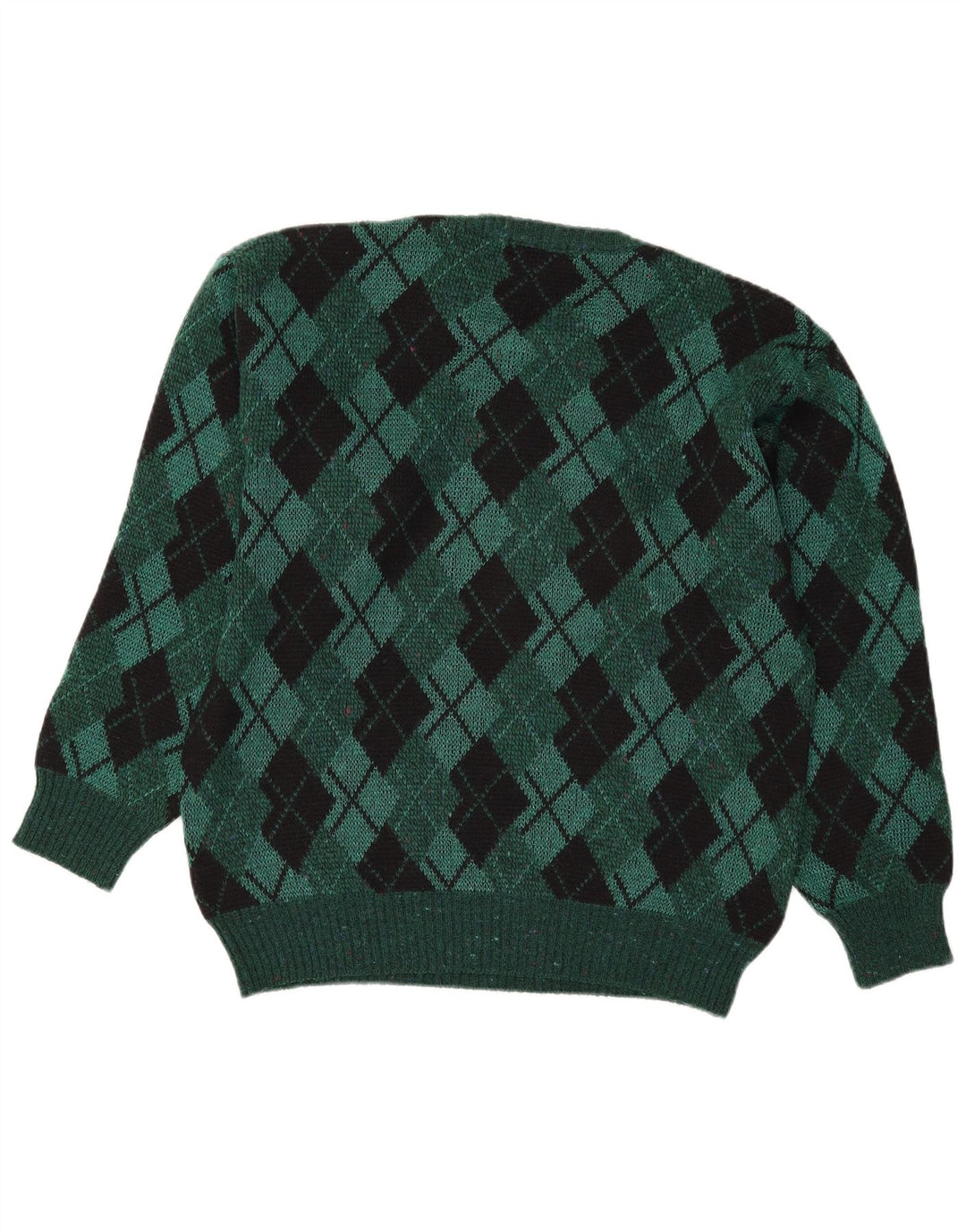 Maglione vintage da uomo girocollo IT 48 verde medio a rombi/diamante
