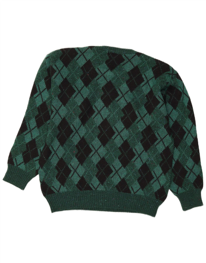 Maglione vintage da uomo girocollo IT 48 verde medio a rombi/diamante