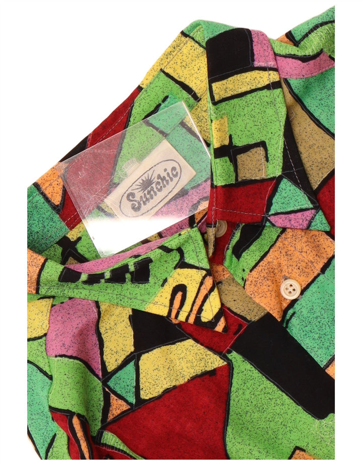 Camicia vintage da uomo a maniche corte grande geometrica multicolore