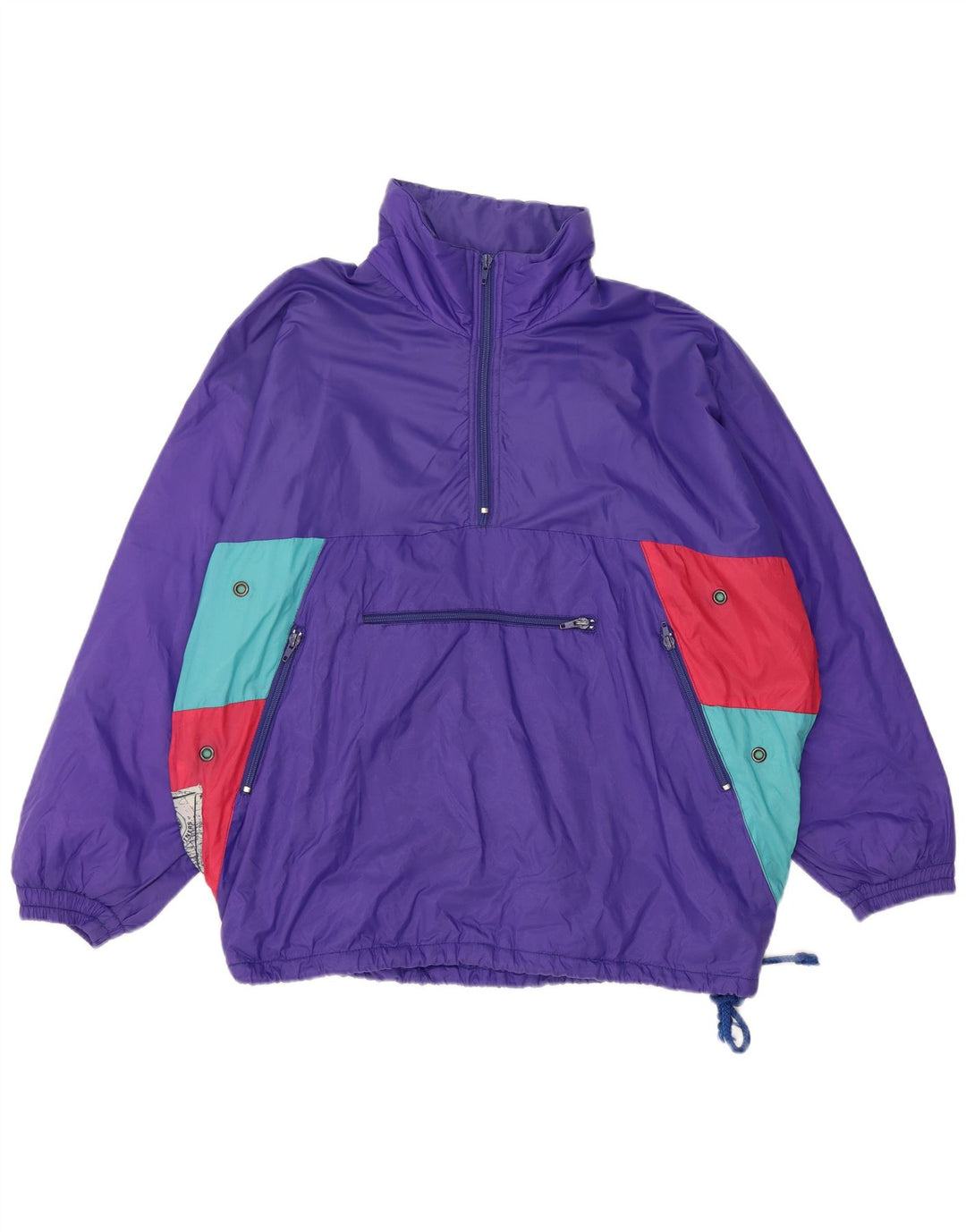 Giacca anorak con cappuccio vestibilità ampia da uomo VINTAGE UK 36 Small Purple Colourblock