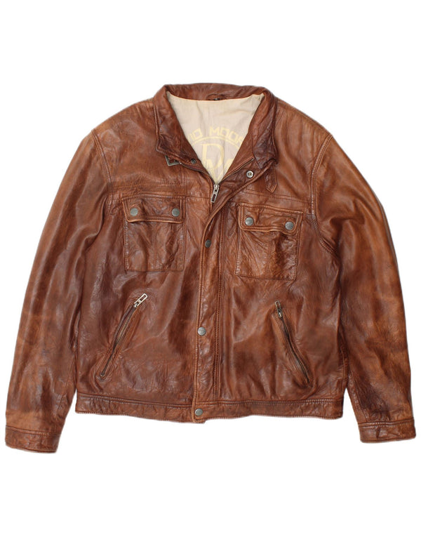 DAVID MOORE Mens Bomber Leather Jacket UK 38 Medium Brown Leather