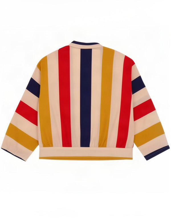 Top cardigan corto da donna vintage IT 46 grande a righe multicolori