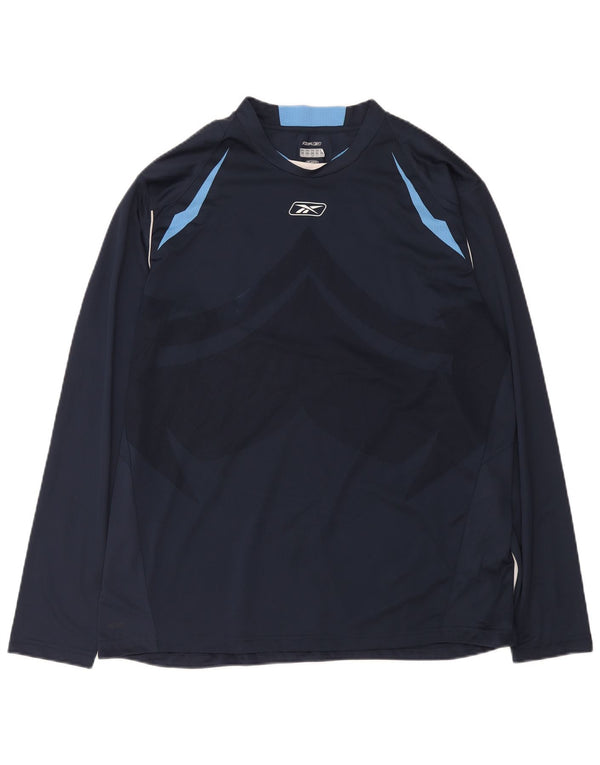 Top Reebok da uomo a maniche lunghe XL blu navy in poliestere color block