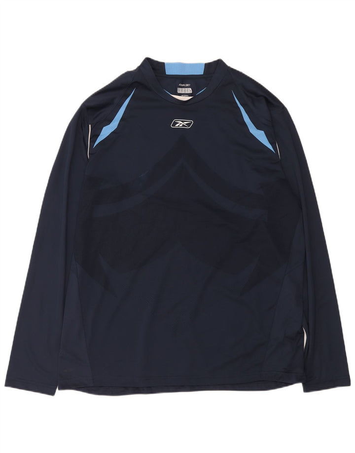 Top Reebok da uomo a maniche lunghe XL blu navy in poliestere color block