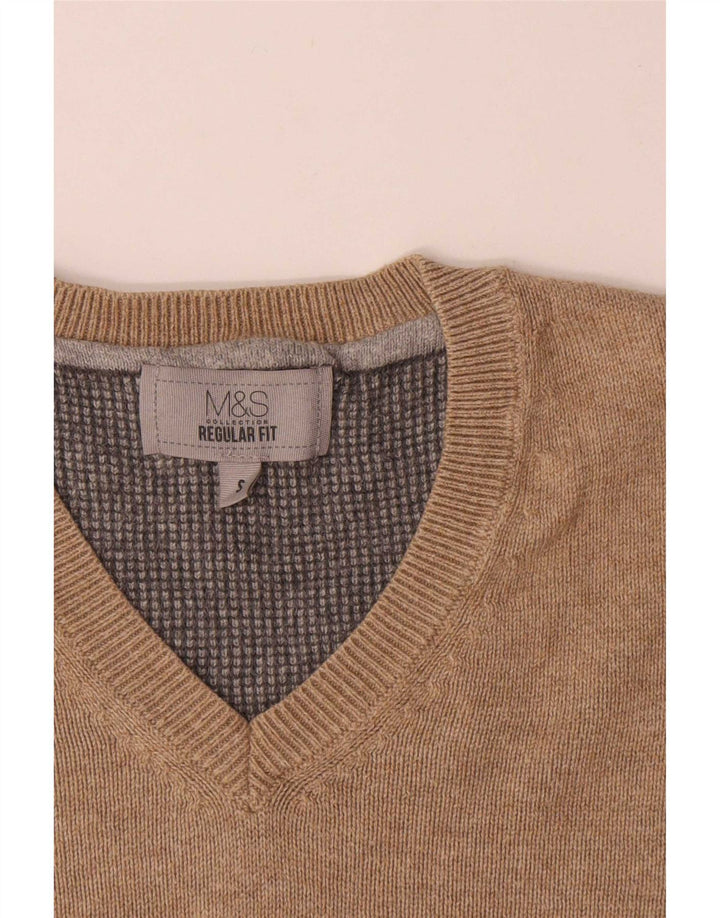 Maglione da uomo Marks & Spencer vestibilità regolare con scollo a V piccolo cotone beige