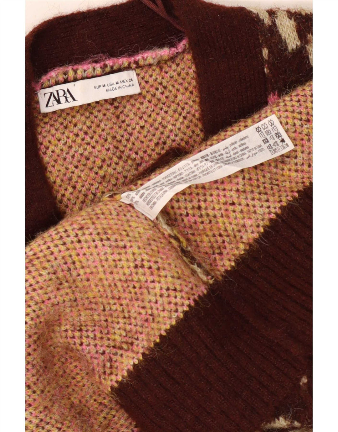 Maglione cardigan oversize da donna Zara UK 12 Poliestere floreale marrone medio