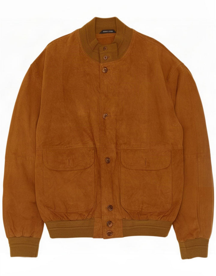 Giubbotto bomber vintage in pelle scamosciata da uomo IT 54 2XL Pelle marrone