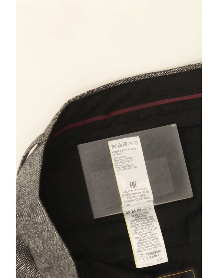 Pantaloni da abito dritti sartoriali da uomo Marks & Spencer W36 L29 grigio chiazzato